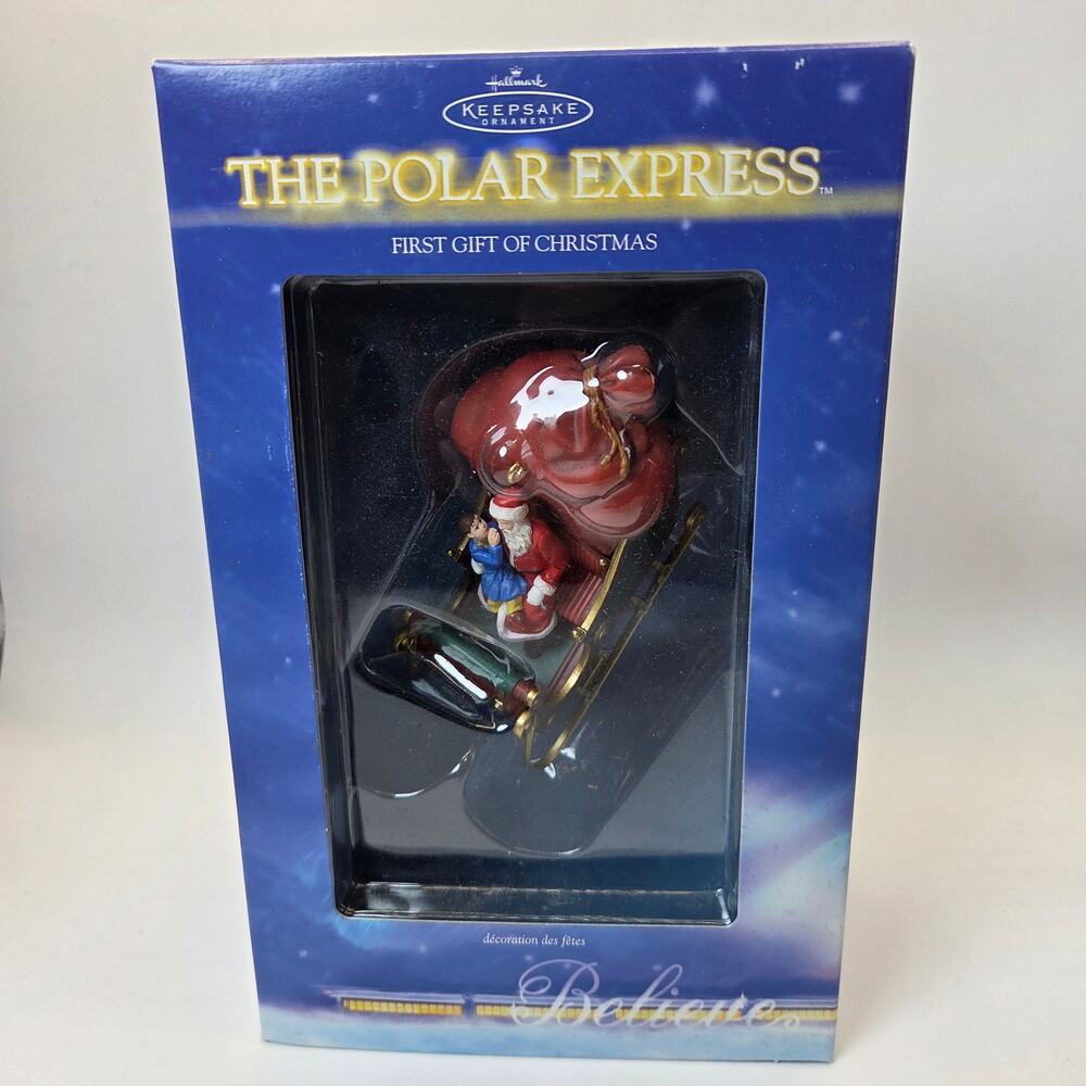 Hallmark Polar Express First Gift of Christmas Ornament 2004 NIB Santa Sleigh